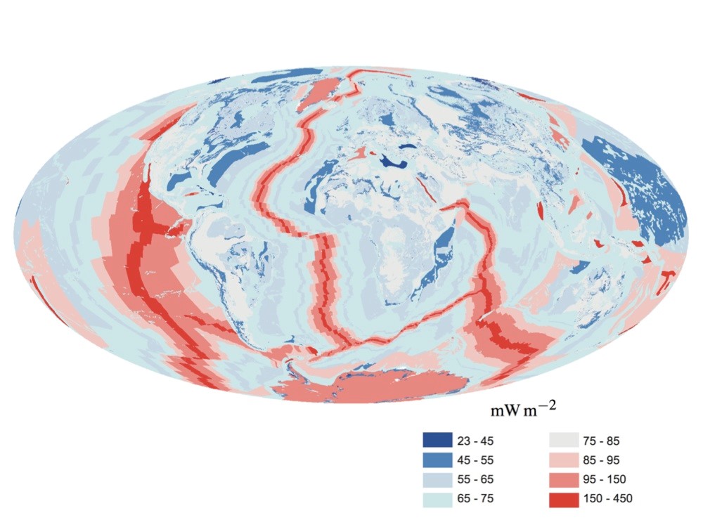 Hitzefluß der Erde. Bild: J. H. Davies, D. R. Davies: Earth’s surface heat flux. 